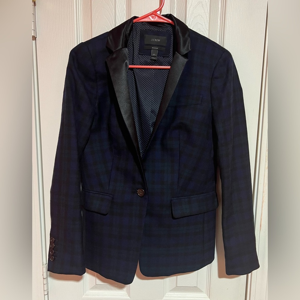J. Crew Women’s Dark Blue Regent Checkered Blazer Size 0